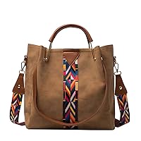 Handbags for Women Color Strip Stitching Shoulder Tote Zipper Purse PU Leather Ladies Top-handle Satchel 2pcs Set