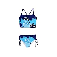PattyCandy Girls Whale Shark Owls Heart & Face Pattern Tankini Swimsuit Two Piece Set Size 2-16