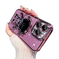 Electroplated Astronaut Case with Full Lens Film with Astronaut Invisible Stand, Glitter Glitter Paper for iPhone 15 14 13 12 11 Pro Max Mini XS XR X 7 8 Phone Case (Pink,iPhone 12 Pro Max)