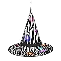 Brown Cowhide Print Halloween Cone Witch Hat with Led Light Cosplay for Wizards Hat Masquerade Halloween Party Accessories.