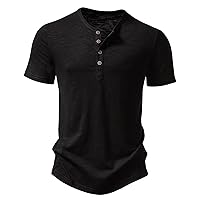 Men's Stretchy Short Sleeve Slim Fit Henley T-Shirt Casual Cotton 4 Buttons Tee Shirts