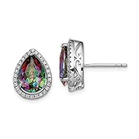 925 Sterling Silver Polished Created Mystic Topaz and CZ Cubic Zirconia Simulated Diamond Post Earrings Measures 14x11mm Wi Jewelry for Women