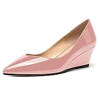 Women's Slip On Dating Patent Solid Pointed Toe Sexy Wedge Low Heel Pumps Shoes 2 Inch