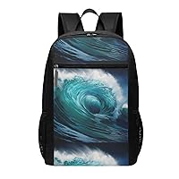 Beautiful Ocean Waves Print Simple Sports Backpack, Unisex Lightweight Casual Backpack, 17 Inches