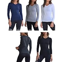 Sexy Basics Women's Cotton Stretch Long Sleeve V- Neck Athletic Tops | Casual & Active Color T Shirts | Multi Packs