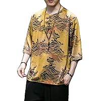 Spring Summer Chinese Style Men' -Shirt Ice Short Sleeve Plus Tops Print