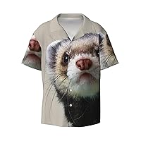 Cute Ferret Men's Summer Short-Sleeved Shirts, Casual Shirts, Loose Fit with Pockets