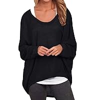 Womens Sweater Casual Plus Size Clothes Baggy Off-Shoulder Batwing Sleeve Loose Pullover Shirts Blouse Tops