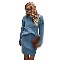 Knitted Two-Piece Women's Pullover Turtleneck Loose Sweater + Long Skirt Tights Women's Office Ladies Suits
