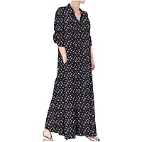 Plus Size Women Boho Floral Button Down Shirt Dress with Pockets Summer Long Sleeve Lapel Trendy Casual Tunic Dress
