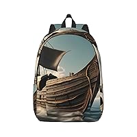 Old Viking Boat Print Canvas Laptop Backpack Outdoor Casual Travel Bag School Daypack Book Bag For Men Women