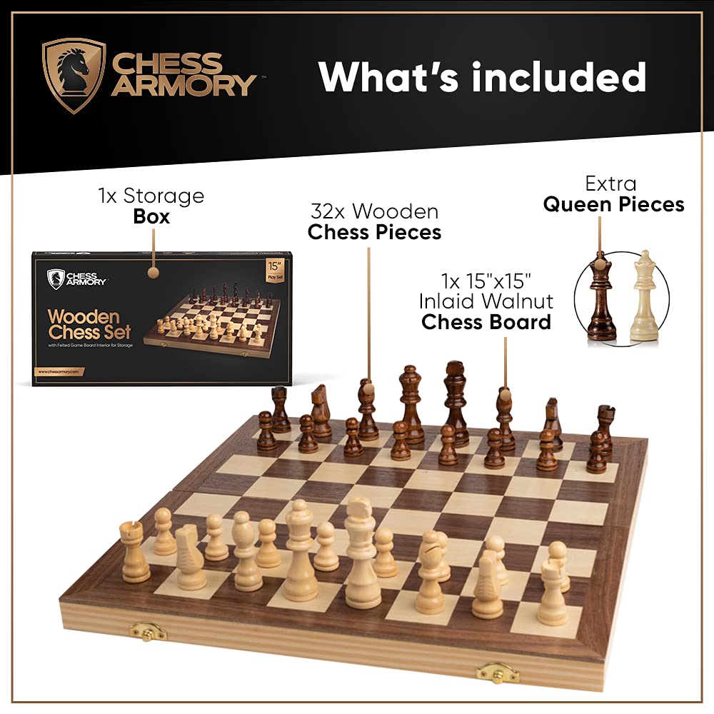 Chess Armory 15 inch Chess Set and Chess Clock Bundle
