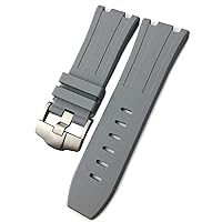 28mm Fluorine Bubber Silicone Waterproof Watchband for Audemars AP 15703 Bracelet 15710 Accessories Watch Strap (Color : Gray, Size : 28mm)