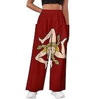 Womens Yoga Sweatpants American and Spain Flag Loose Casual Wide Leg Lounge Joggers Pants with Pockets