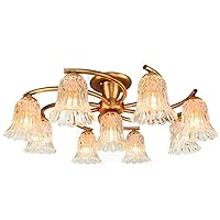 Luxury European Copper Living Room Ceiling Light 9 Heads Handmade Crystal Lampshade Parlor Ceiling Lighting Fixtures
