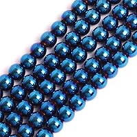 GEM-Inside 8mm Blue Metallic Coated Hematite NonMagnetic Gemstone Loose Beads Round Energy Stone Power Beads for Jewelry Making 15