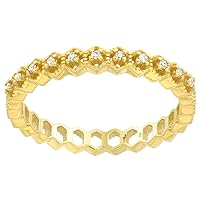 14k Gold Stackable Diamond Half Eternity Ring Wedding Band Milgrain Hexagons 1/8 inch, size 6-8