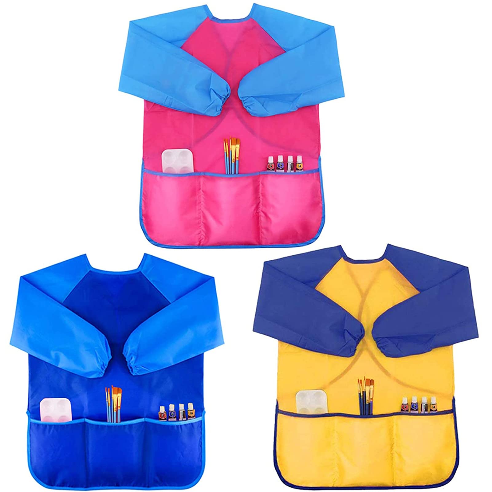 6Pcs Kids Art Smocks Toddler Smocks Waterproof Smocks for Kids Painting Colorful Children Aprons Artist Painting Smocks Long Sleeves With 3 Roomy Pockets for Kids Painting Supplies, Age 3-7 Years
