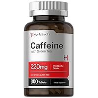 Horbäach Caffeine Pills 200mg | with Green Tea | 300 Tablets | Vegetarian, Non-GMO & Gluten Free