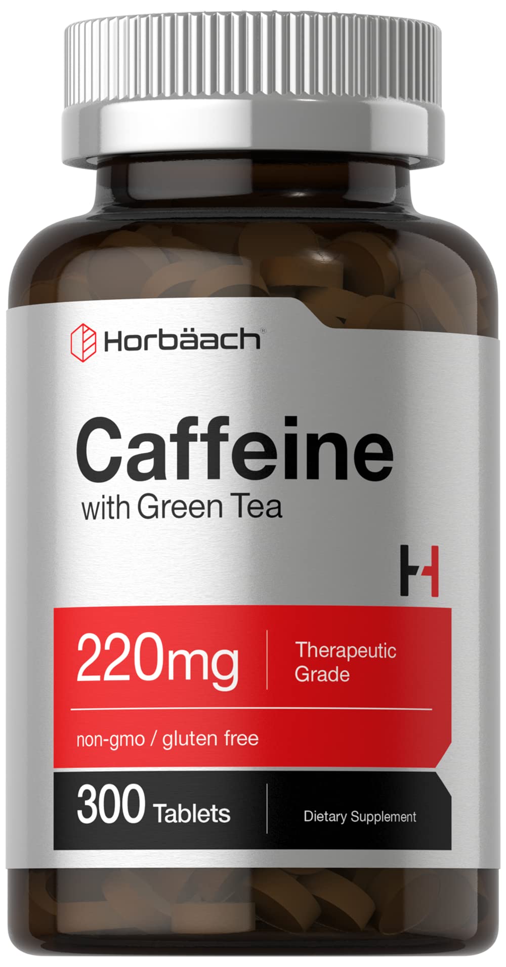 Caffeine Pills 200mg | with Green Tea | 300 Tablets | Vegetarian, Non-GMO & Gluten Free | by Horbaach