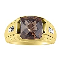 Gorgeous 12MM Cushion Shape Checker Top Gemstone Color Stone and Genuine Sparkling Diamonds Set in 14K Yellow Gold Plated Silver .925