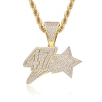 Jewelry Men Hip Hop 47 Star CZ Letter Pendant Creative Necklace Micro-Pave Simulated Diamond Iced Out Bling Silver Plated Necklace