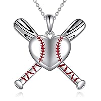 POPLYKE Baseball Bat Necklace for Women 925 Sterling Silver Heart Baseball Pendant Jewelery Gifts for Player Sports Fan