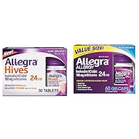 Allegra Hives Non-Drowsy Antihistamine Tablets, 30-Count, 24HR Hives Reduction & Itch Relief, 180mg & Adult 24HR Non-Drowsy Antihistamine Gelcaps, 60-Count, Fast-Acting Allergy Symptom Relief, 180 mg