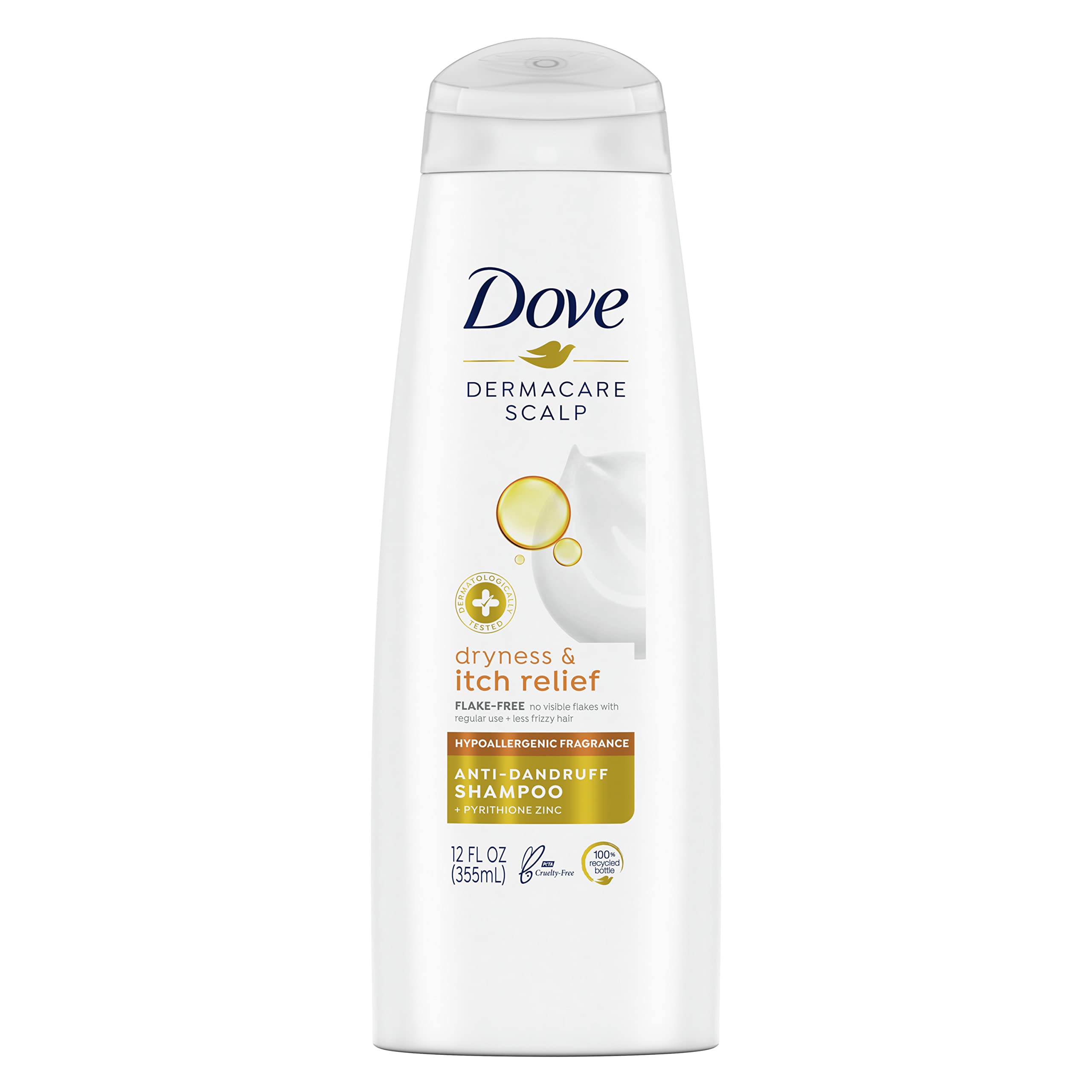 Dove DermaCare Scalp Anti Dandruff Shampoo for Dry and Itchy Scalp Dryness and Itch Relief Dry Scalp Treatment with Pyrithione Zinc 12 oz, 6 count