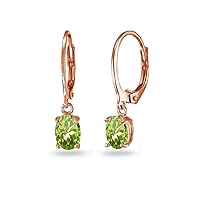Rose Gold Flashed Sterling Silver Genuine, Simulated or Created Birthstone 7x5mm Oval Leverback Dangle Earrings for Women Girls