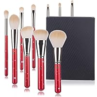 GMOIUJ 10 Christmas Makeup Brushes Red Fiber Hair Makeup Brushes Beauty Tools Makeup Brush Set