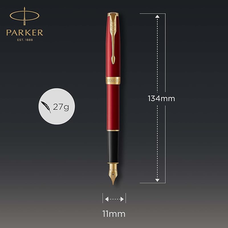 with　Lacquer　Nib　2023　Mua　hãng　Sonnet　Parker　Gold　chính　Mỹ　Box　Amazon　trên　Fountain　Gift　Red　Medium　Trim　Pen　Giaonhan247