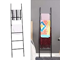 Metal Free Standing Bath Towel Bar Storage Ladder Blanket Ladder Towel Shelves Scarves Display Holder/Black