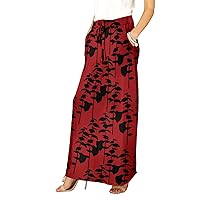 Women's Blk/Red Floral Drawstring Pocket Maxi Skirt