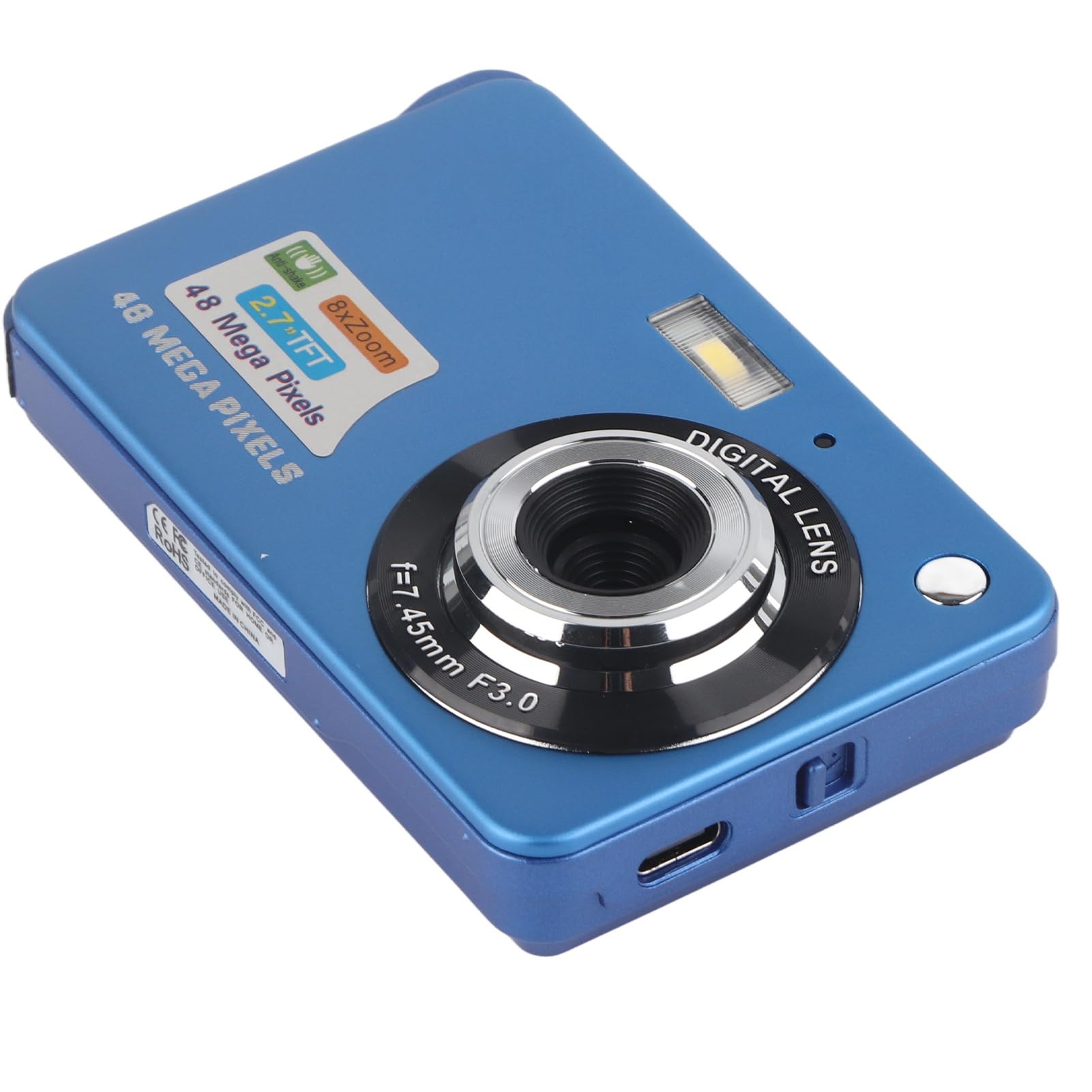 4K Digital Camera 48MP with 8X Zoom and 2.7in LCD Screen, Rechargeable Pocket Camera and 128GB Memory Card Support, USB Transfer Camera Camera for Beginners (Blue)