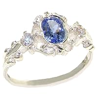 10k White Gold Cubic Zirconia and Real Genuine Tanzanite Womens Band Ring