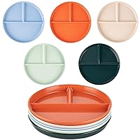 Unbreakable Adult Portion Control Plates 9 Inch/5 Piece Wheat Round Divider Plates, Microwave Dishwasher Safe, Suitable For Healthy Eating/Weight Loss/Kids Picky Eaters And Everyday Meals