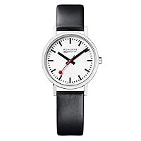 Mondaine - Classic A658.30323.11SBB Womens Watch 30mm - Official Swiss Railways Wrist Watch Black Leather Strap 30m Waterproof Stainless Steel case Red Second Hand - Womans Watches - Swiss Made