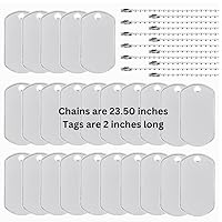 Torxgear 25-Pack Stainless Steel Dog Tags - Perfect for Kids Birthday Parties, Top Gun Decorations, Army Party Favors, Includes 24 Inch Stainless Steel Ball and Chain Necklaces