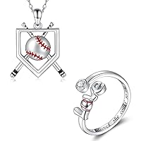 Sterling Silver Baseball Fidget Necklace - Baseball Lover Ring Jewelry Gifts for Women Girls