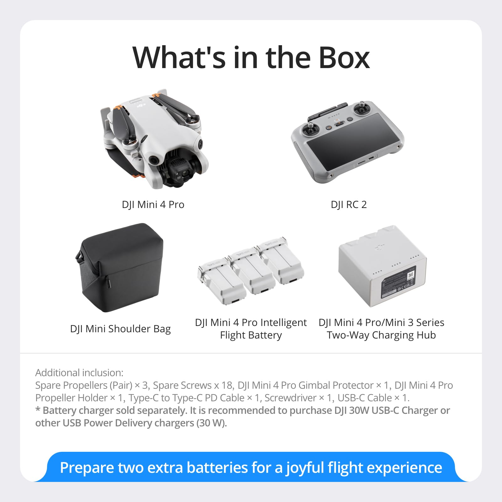 DJI Mini 4 Pro Fly More Combo with DJI RC 2 (Screen Remote Controller), Folding Mini-Drone with 4K HDR Video Camera for Adults, Under 0.549 lbs/249 g, 2 Extra Batteries for 34-Min Flight Time