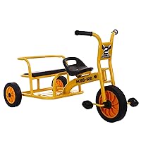 Kids Tricycle for Riders Ages 2+,Preschool Daycare Kids Tricycle with Adjustable Seat,Metal Kids Tandem Trike with Passenger Seat,Inflation-Free Rubber Wheel,Outdoor Kids Playground Equipment