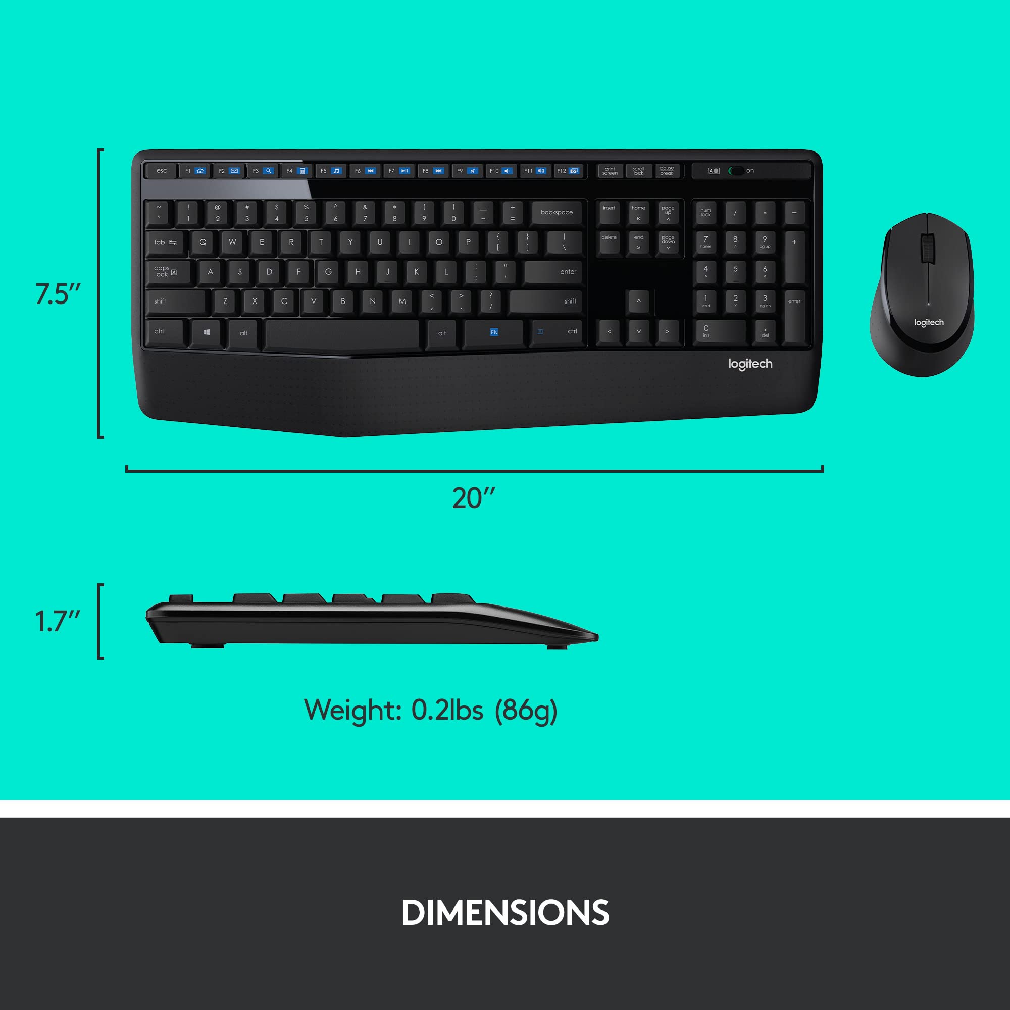 Logitech MK345 Wireless Combo Full-Sized Keyboard with Palm Rest and Comfortable Right-Handed Mouse, 2.4 GHz Wireless USB Receiver, Compatible with PC, Laptop,Black