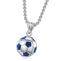Mens Sport Football Pendant Stainless Steel Enamel Black Soccer Ball Necklace with 24 inch Chain