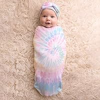Itzy Ritzy Cocoon & Hat Swaddle Set, Cutie Cocoon Includes Name Announcement Card & Matching Jersey Knit Cocoon & Hat Set, Perfect for Newborn Photos, for Ages 0 to 3 Months, Rainbow Swirl Tie Dye