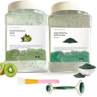 Kiwi and Spirulina Jelly Face Mask for Facials Hydrating, Brightening & Nourishing Jelly Mask with Free Jade Roller & Spatula | Professional Hydrojelly Masks | Vajacial Jelly Mask Powder | 23 Oz
