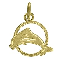 10k Yellow Gold Womens Sparkle Cut Dolphin In Ring Charm Pendant Necklace Measures 15.5x11.30mm Wide Jewelry for Women