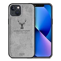 Luxury Soft Texture Deer Patterned TPU Cloth Protective Case for iPhone 13, Dirt-Resistant, Anti-Shock, Anti-Fingerprint, Full Body Protection, Gray, (IP13-DEER-W)