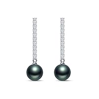 9 mm Tahitian Cultured Pearl and 0.46 carat total weight diamond accent Earring in 14KT White Gold