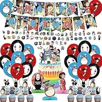 103Pcs Studio Ghibli Party Decorations,Cartoon Theme Birthday Party Supplies Include Birthday Banner,Honeycombs,Cake Topper,Cupcake Toppers ,Balloons,Stickers